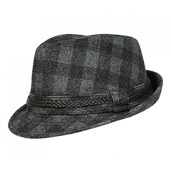 Fedora - Plaid Print w/ Braided Band - Black - HT-FHT2490BK